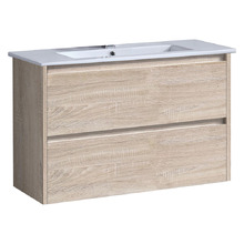 Evos 600mm Oak Wall Hung Single Vanity with Ceramic Countertop